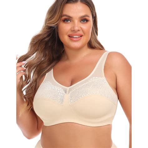 Bigersell Wireless Full-Coverage Bra Women's Plus Size Lace Trim V-Neck ...