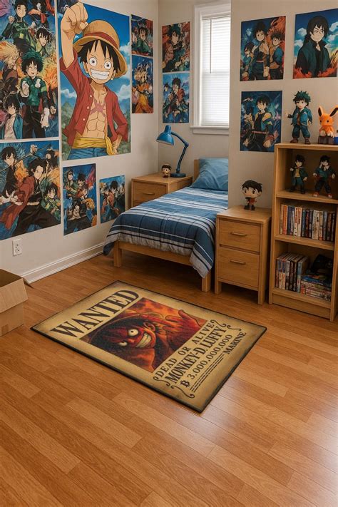 Luffy Wanted Poster | Rug Anime Floor Mat | One Piece Room Decor ...
