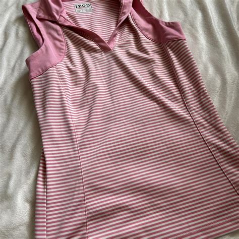 Izod Women's Pink and White Shirt | Depop