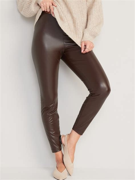 Women's High-Rise Faux Leather Leggings Brown Regular Size XS | Outfits ...