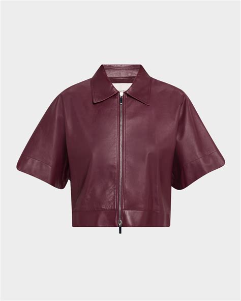 Lafayette 148 New York Cropped Short-Sleeve Leather Jacket | Neiman Marcus