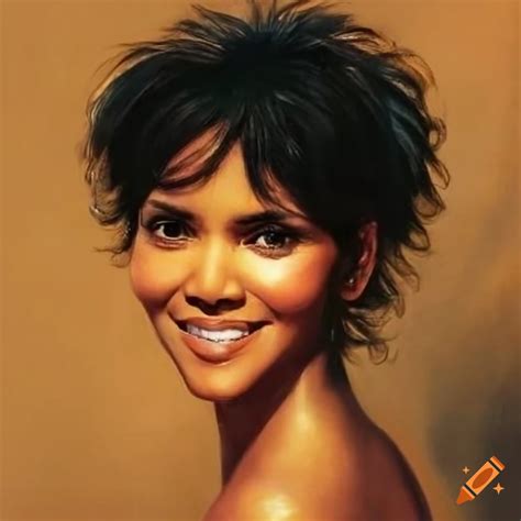 Halle berry as jinx in a bond movie with short hair when young on Craiyon