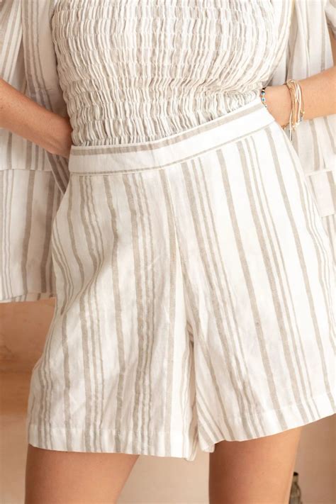 Women s striped linen pull on shorts mushroom mix – Artofit