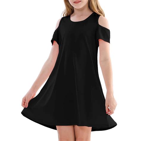 Kid Girl Dresses Short Sleeve Tiered Swing A-Line Summer Black Dress ...