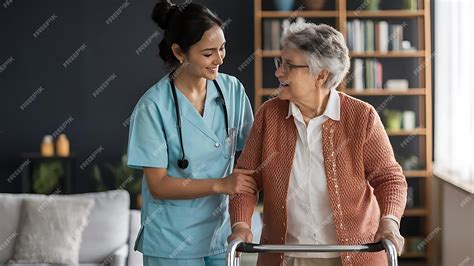 Elderly person being taken care of by female caretakerElderly woman in ...