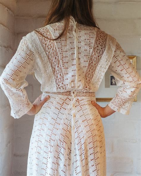 Edwardian Eyelet Floral Lace Wedding Dress - White | Garmentory