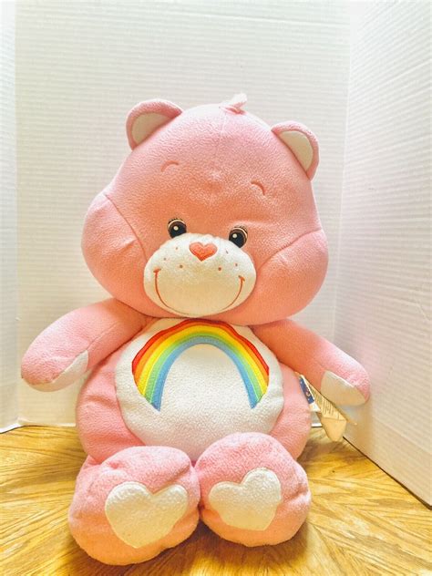 Pink Care Bears Cheer Bear Plush Rainbow 2002 Jumbo With Tags 27 Inch ...