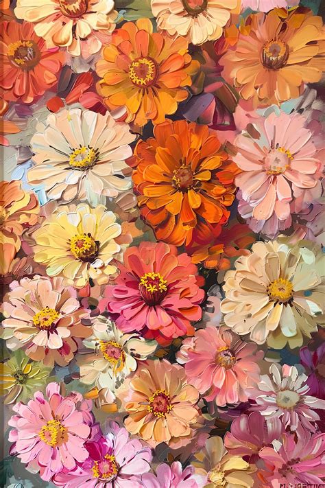 Acrylic Painting of Zinnias Zinnias Art Print Zinnias Painting Zinnias Wall Art Pink Zinnias ...