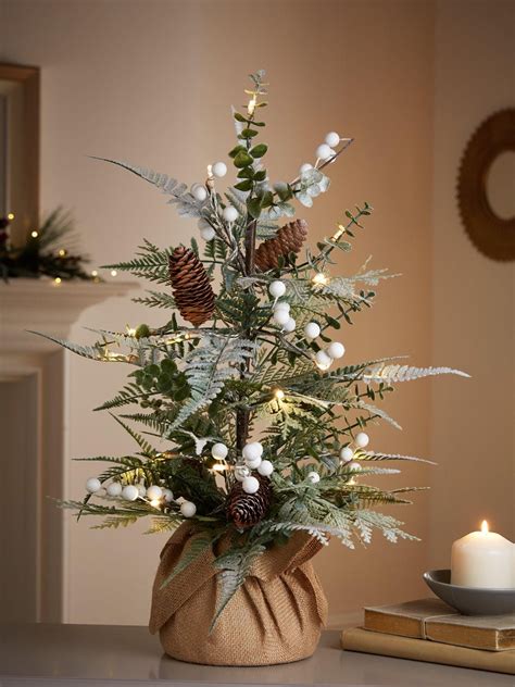 Very Home 60 cm Mistletoe and Fern Lit Tabletop Christmas Tree | Small ...