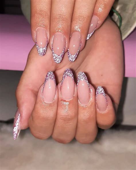 Pink Glitter Tips Nails