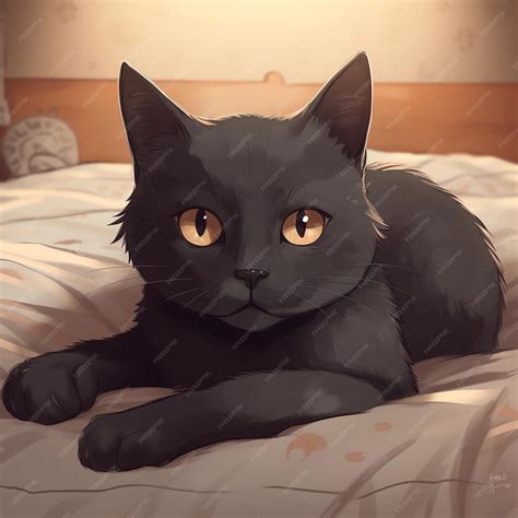 Premium AI Image | Captivating image of a cute black cat in anime style