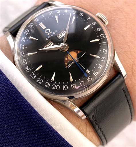 Vintage Omega Cosmic Triple Date Calendar 2471 Moonphase Custom Black ...