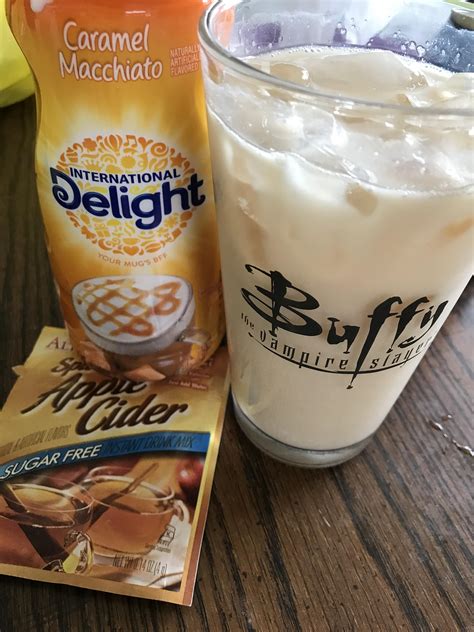 1 packet sugar free instant apple cider (15 cal) + 2Tbs caramel creamer ...