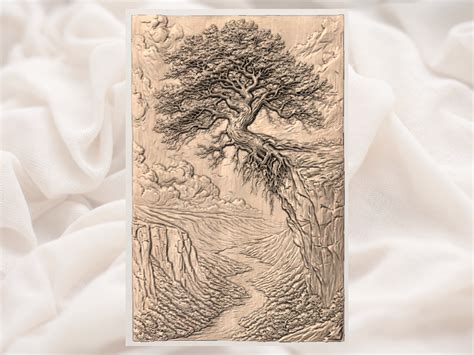 🌳 Cliff Tree Landscape 3D Relief STL | Canyon Valley Scenic Wall Art ...