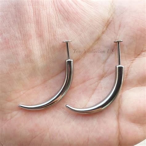 16G 316L Surgical Steel Long Curved Disturbed Chin Lip Ring Labret Horn ...