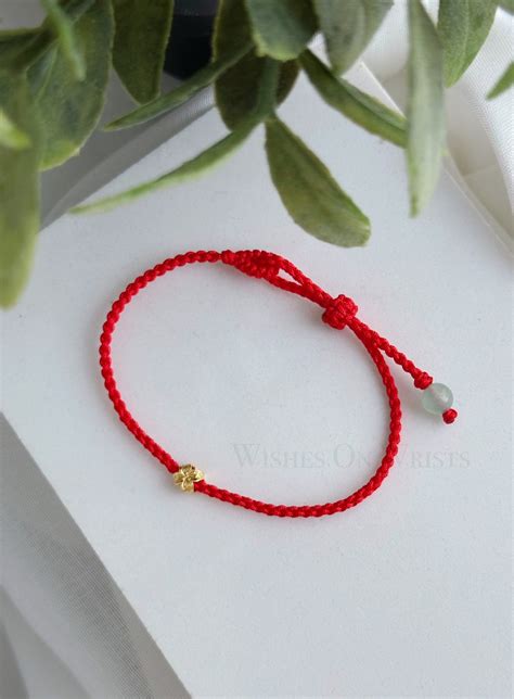 Red String Bracelet, Red Lucky Wish Bracelet, Red String Bracelet With Gold Dainty Floral Charm ...