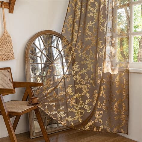 Gold and Taupe Sheer Curtains 84 Inches Long for Bedroom Living Room ...