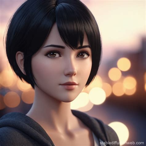 Anime-Style Female Character with Short Black Hair | Stable Diffusion ...