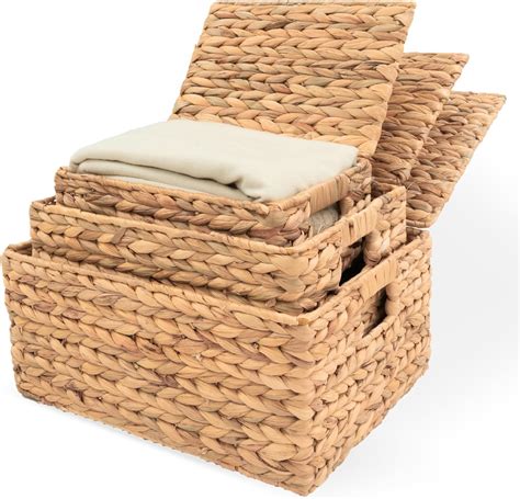 Wicker Storage Baskets with Lid, Basket With Lid Decorative Storage ...