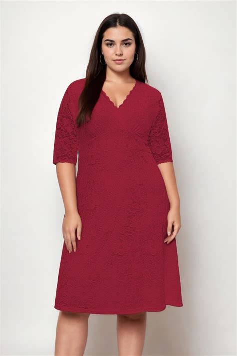 Audrey Plus Size Red Lace Dress- Hello Curve