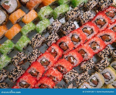 Decorated Catering Banquet Table with Different Sushi Rolls and Nigiri ...