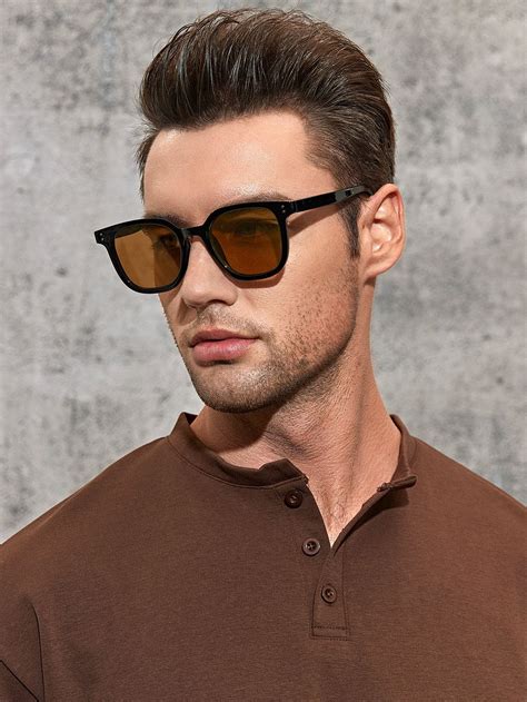 Men Square Frame Tinted Lens Sunglasses | Brown sunglasses men ...