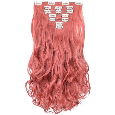 Amazon.com : SYXLCYGG Pink Hair Extensions Clip Hair Extension 18" Wavy ...