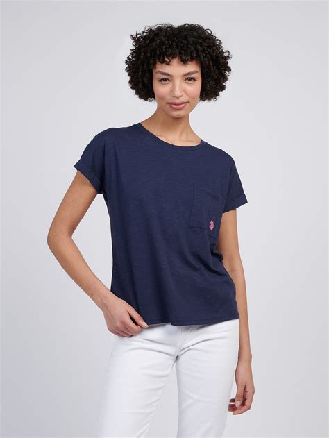 Womens Slub Wide Neck T-Shirt in Navy Iris – U.S. Polo Assn. UK