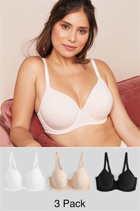 Buy Black/White/Nude Pad Full Cup DD+ Cotton Blend Bras 3 Pack from the Next UK online shop
