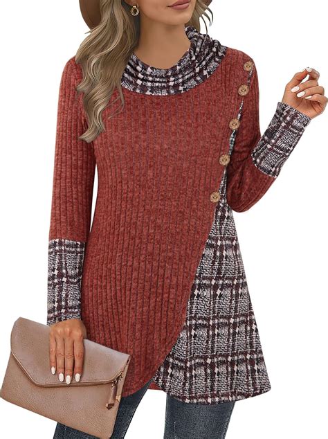 Miusey Women's Cowl Neck Pullover Sweaters Lightweight Long Sleeve ...