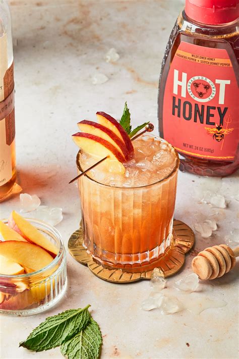 Hot Honey Peach Bourbon Smash - Another Cocktail Blog