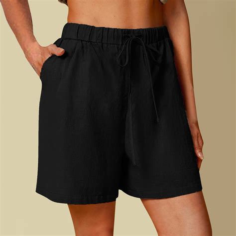 Fulijie Women's Solid Color Leisure Shorts, Size S-2XL, Big&Tall, Black ...