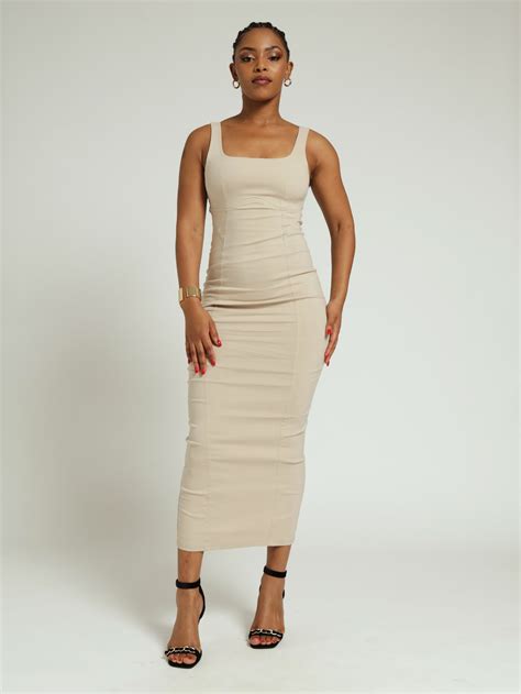 Panelled Bodycon Dress - Nude – LEGiT