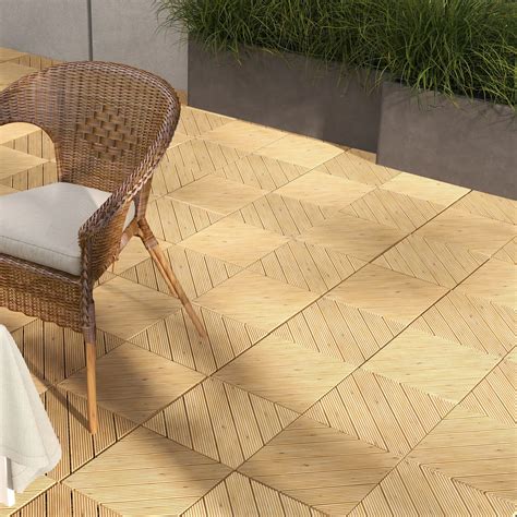 9 Pcs Wooden Interlocking Outdoor Flooring Tiles