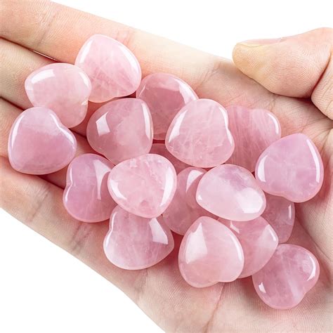 Amazon.com: 10 PCS Heart Rose Quartz Crystals Natural Polished Rose ...