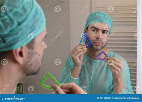 Plastic Surgery Patient Checking His Face Symmetry Stock Photo - Image of filler, parameters ...