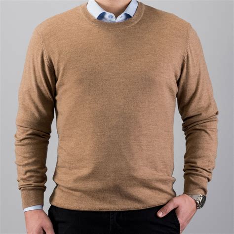 Crew neck merino wool sweater, camel | Tailor Store®