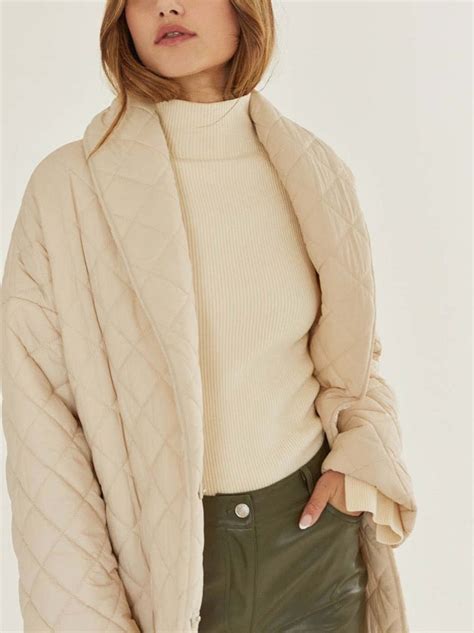 Crescent Quilted Long Coat - Beige | Garmentory