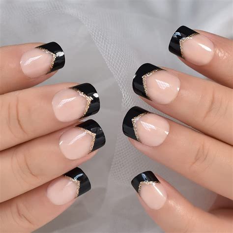 Black French Tip Nail Designs With Glitter