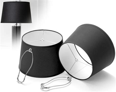 Black Lamp Shades Set of 2, Medium Drum Spider Lampshade with 2 Pack ...