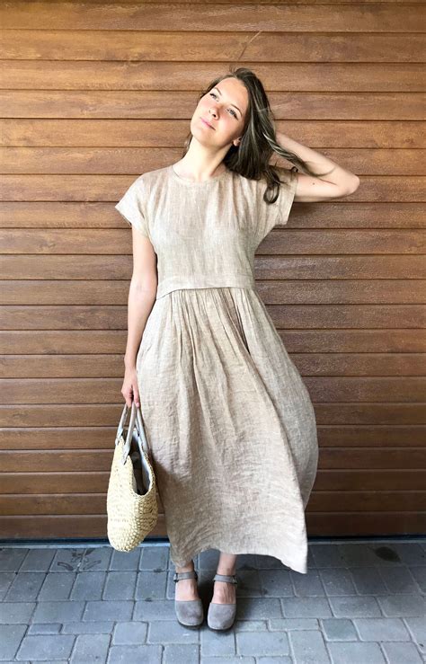 Linen Maxi Dress, Long Linen Dress, Plus Size Maxi Dress With Sleeves ...