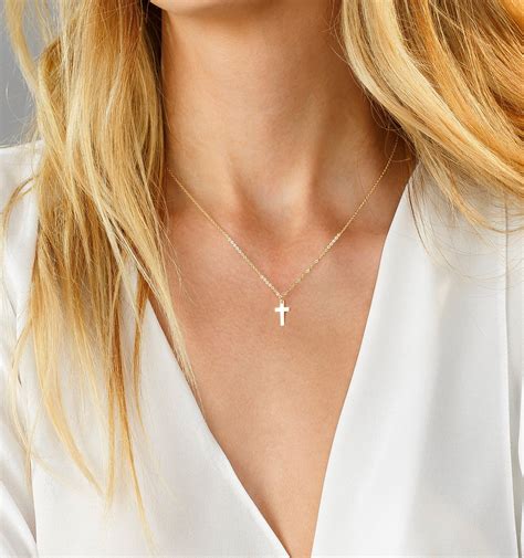 Tiny Cross Necklace Dainty Gold Cross Necklace Christian - Etsy