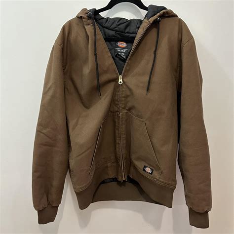 Perfect men's hooded brown dickies jacket size L - Depop