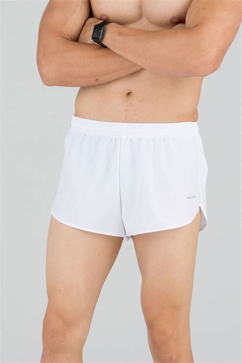 MENS STRETCH 1 INCH ELITE SPLIT RUNNING SHORTS- WHITE – BOA