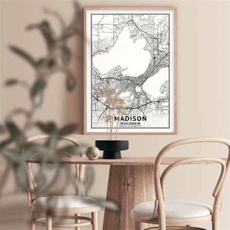 Madison Wisconsin Map Black and White Coordinates Map of - Etsy