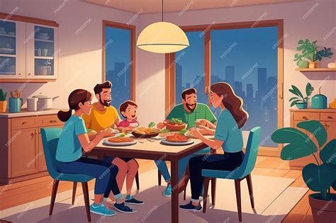 Premium Photo | Family meal flat color vector illustration Mother and ...