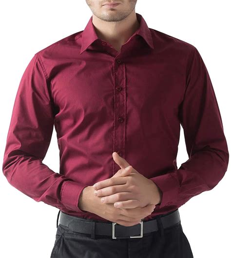 Men Dark Red Work Office Long Sleeve Men Dress Shirt Plus Size 5XL Non ...