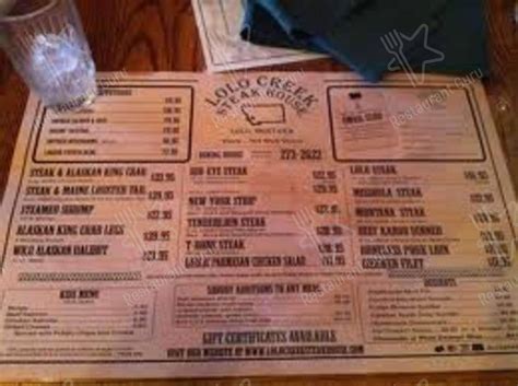 Menu at Lolo Creek Steakhouse Inc, Lolo