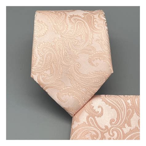 Paisley Blush Peach Pearl Pink Self Tie Neck Tie and Pocket Square Set ...