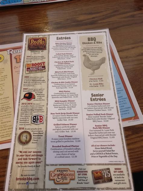 Menu at Brooks' House of Bar-B-Q, Oneonta